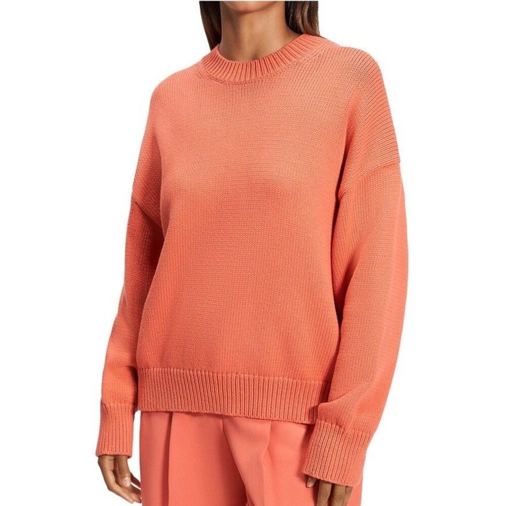 NWT Theory Women’s Oversized Crewneck Sweater Sienna Orange Cotton Blend Size P